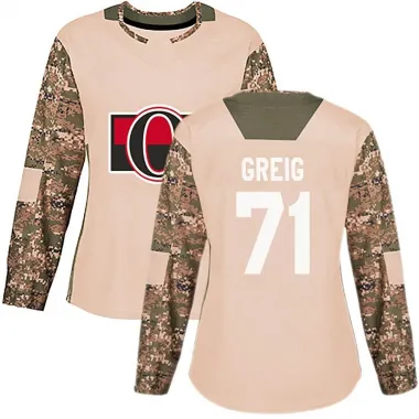 Camo Women's Ridly Greig Authentic Ottawa Senators Veterans Day Practice Jersey