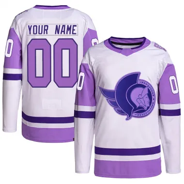 White/Purple Youth Custom Authentic Ottawa Senators Hockey Fights Cancer Primegreen Jersey