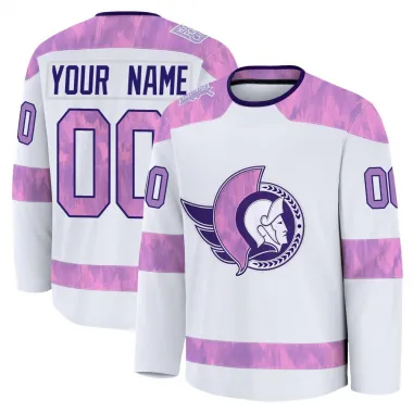 White Youth Custom Premium Ottawa Senators 2024 Hockey Fights Cancer Practice Jersey