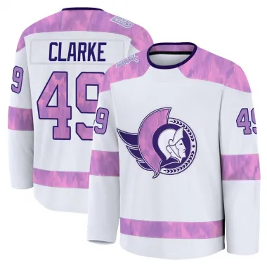 White Youth Graeme Clarke Premium Ottawa Senators 2024 Hockey Fights Cancer Practice Jersey